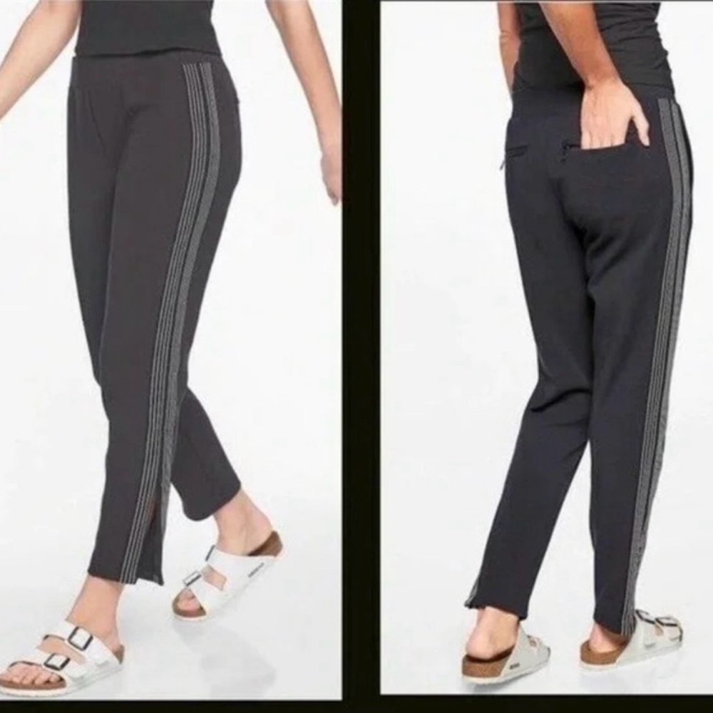 Athleta Black Pants with Gray Stripes